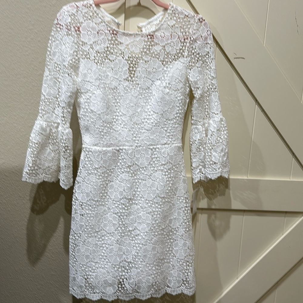 NWT B Darlin white lace dress with bell sleeves. Lined.